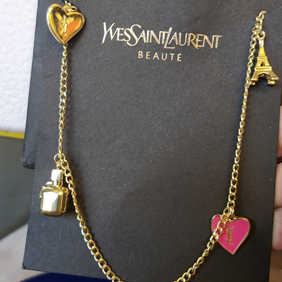Yves Saint Laurent Other - Yves Saint Laurent Gold Bracelet with Pink Heart and Eiffel Tower Charms